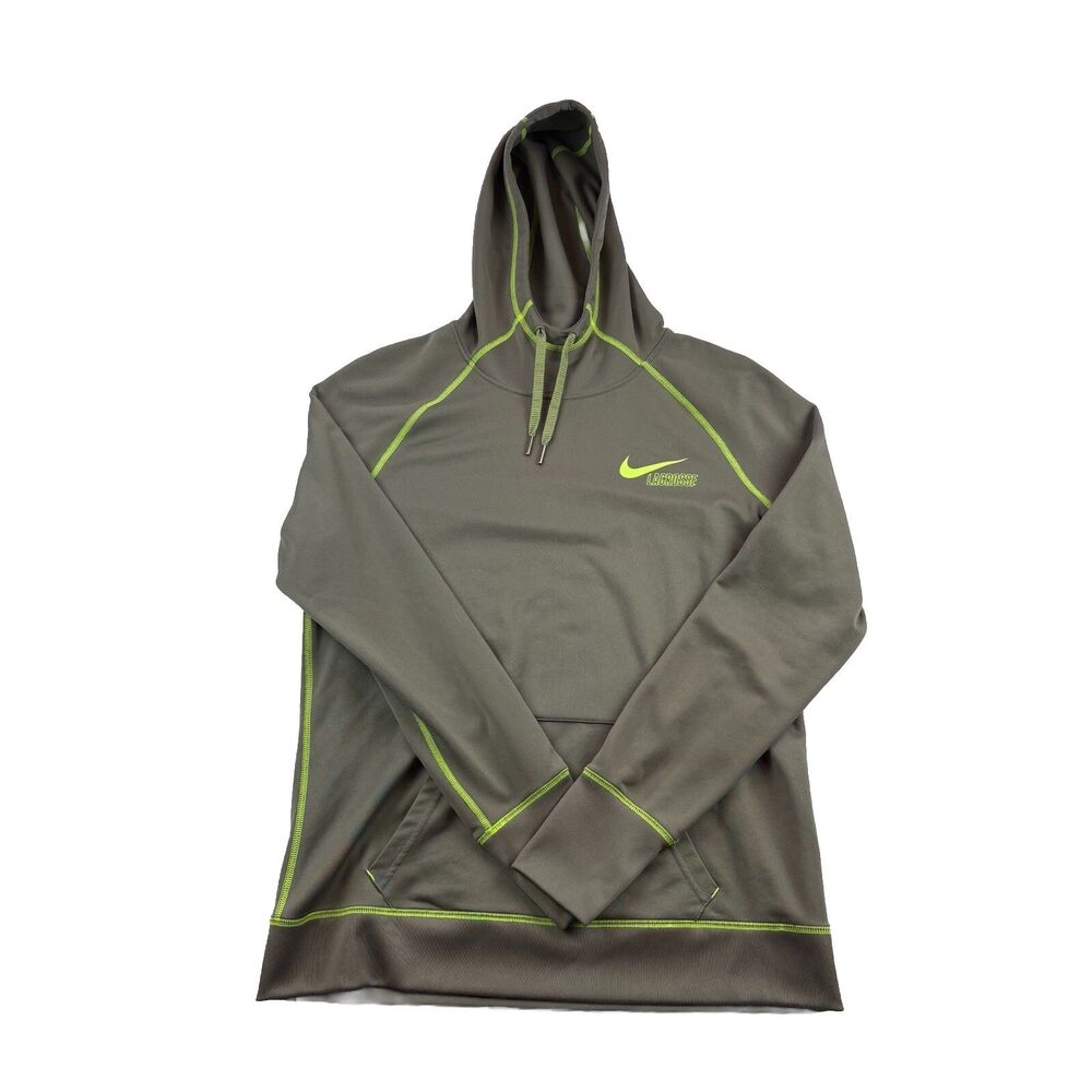 Nike Dri Fit Lacrosse Hoodie Womens L Gray Neon Contrast Stitch Thumb Holes